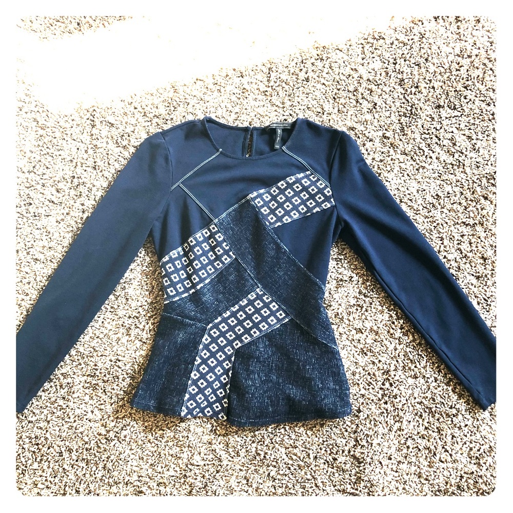 BCBG MAX AZRIA navy blue peplum top